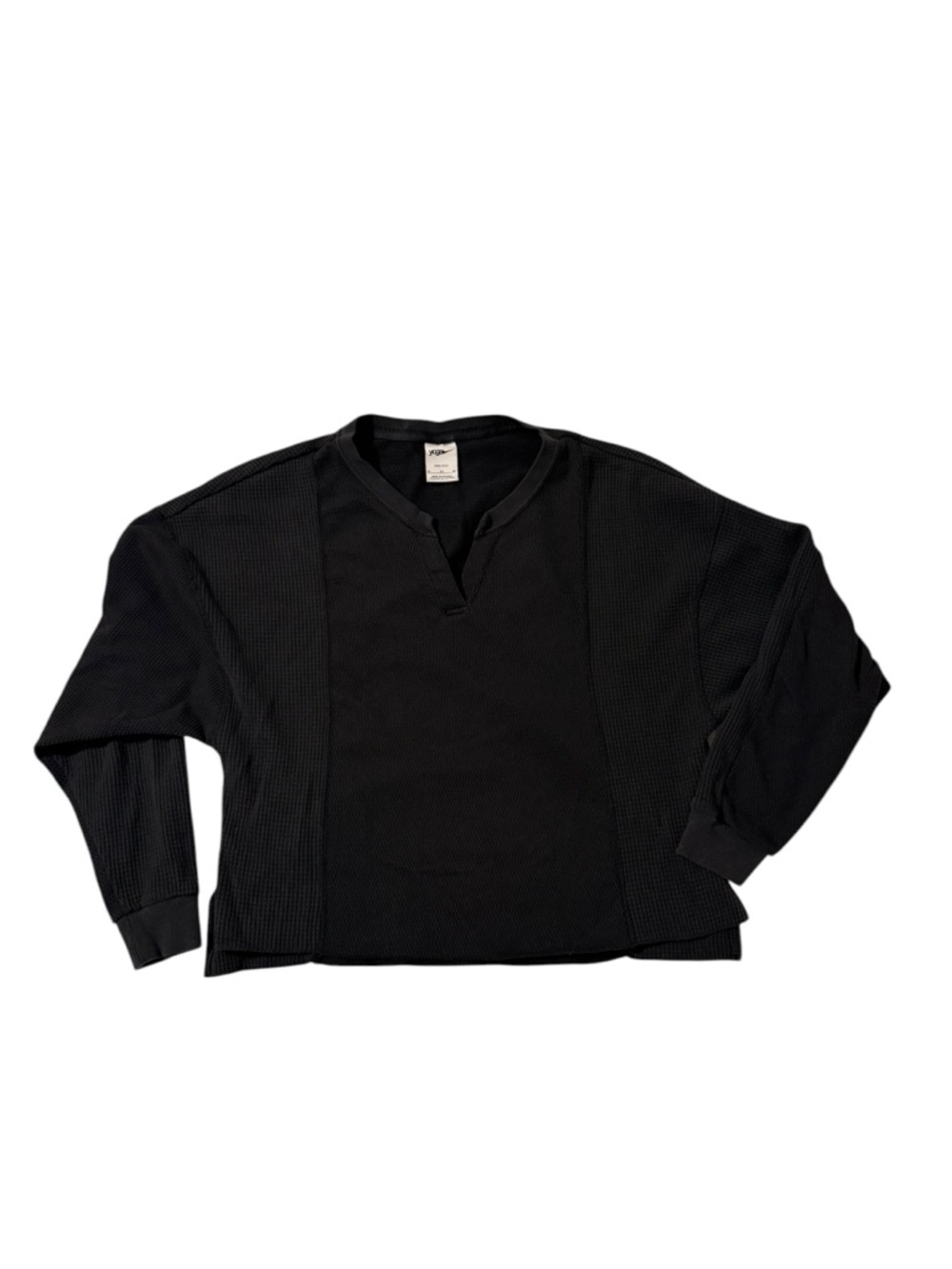 Nike Yoga Black Waffle Knit Long Sleeve Top | Split Neck Pullover
